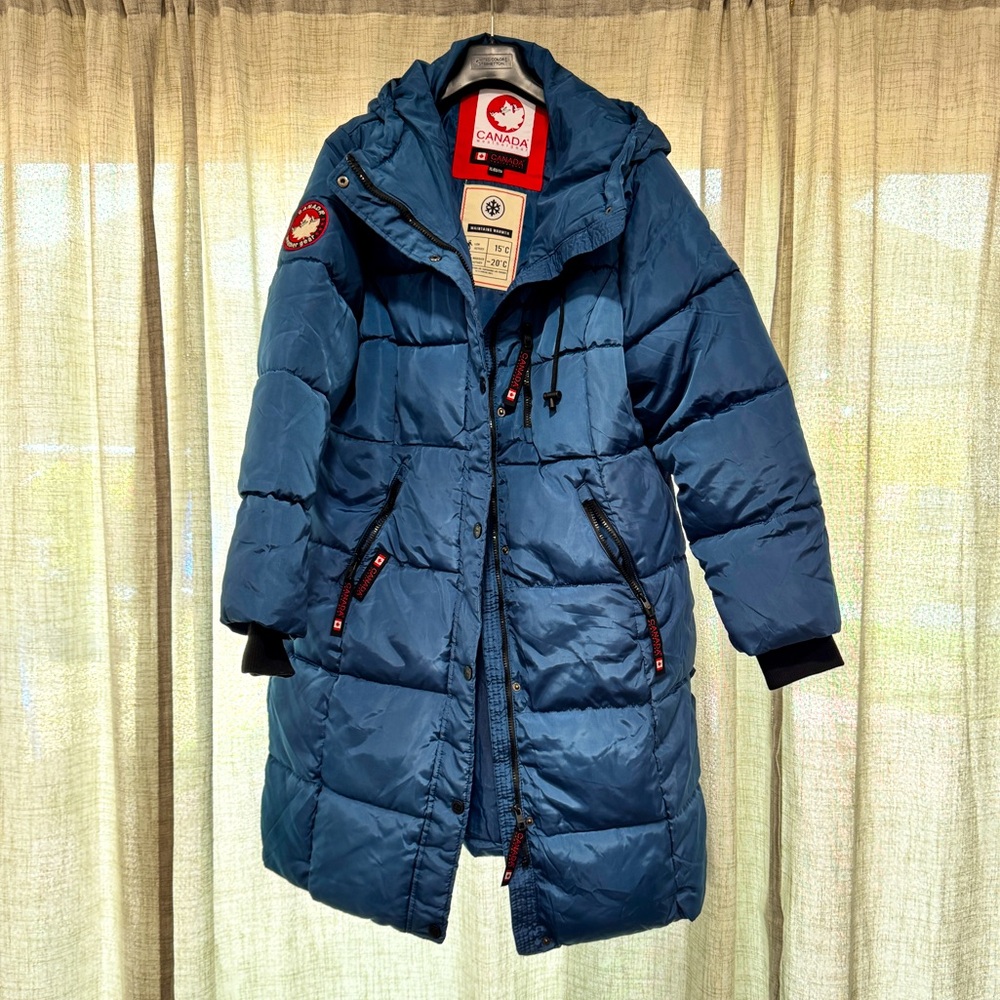 NWOT Blue Authentic CANADA WEATHER GEAR Long Length Bubble Puffer Parka XL